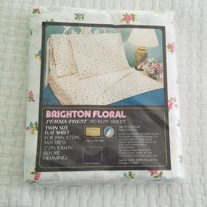 Vintage Twin Flat Sheet In Original Package Perma Prest Muslin Brighton Floral